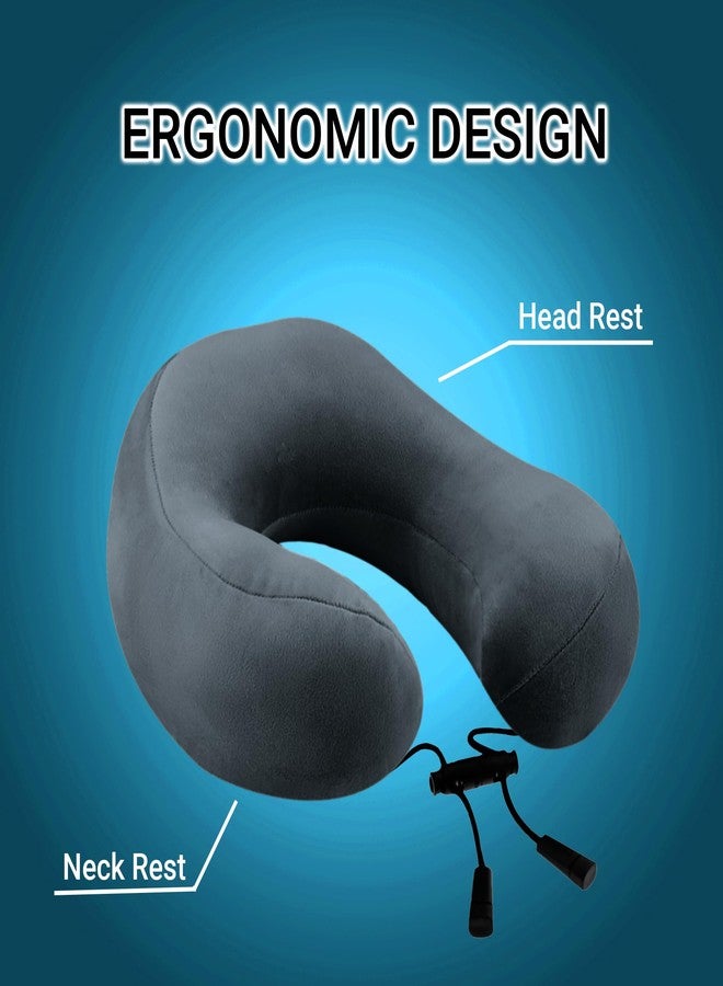 GREELI Super Soft Fiber Filled Neck Pillow for Travel Combo with Premium Eye Mask Neck Rest Pillow with 5 Years Warranty (Grey with Eye MASK) - Image 2